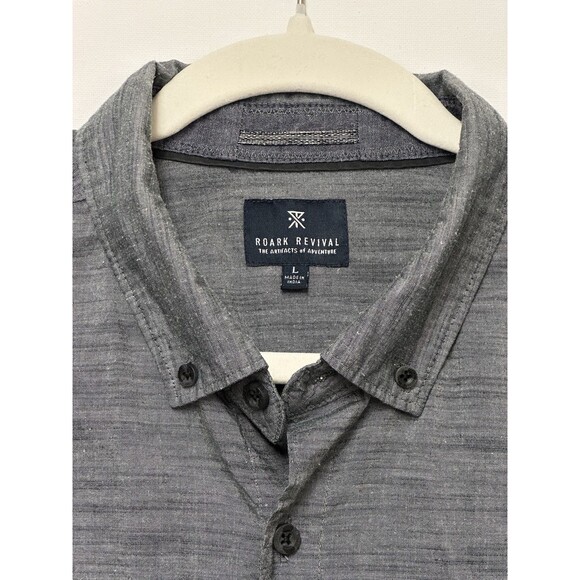 Roark Revival Shirt Mens Large Gray Short Sleeve Button Down Pocket Western USA - Picture 3 of 14